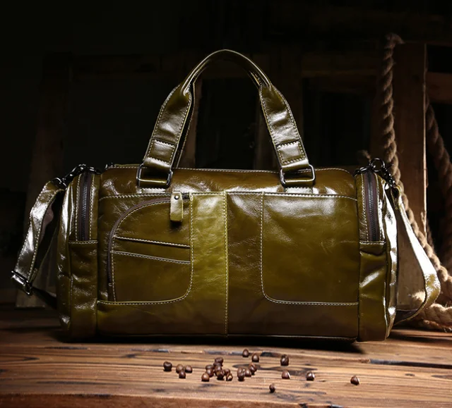 $US $51.03  New Tide Oil Wax Cowhide Travel Bag Genuine Leather Cross Body Duffle Bag Large Capacity Retro Carr