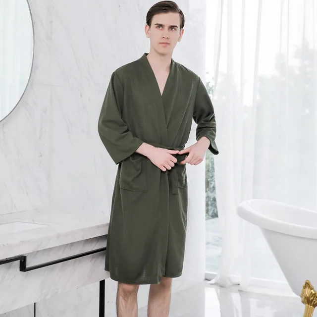 man ArmyGreen Парная ночная рубашка для влюбленных, одежда для сна, банное платье, вафельный Халат размера плюс, халат M, XL, XXXL, сексуальная Мужская/женская ночная рубашка - Цвет: man ArmyGreen