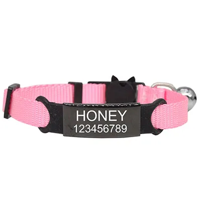 Pink Black Персонализированные ID гравировка кошачий ошейник для безопасности, защиты маленькой собаки милый нейлон Регулируемый для щенков котят ожерелье - Цвет: Pink Black