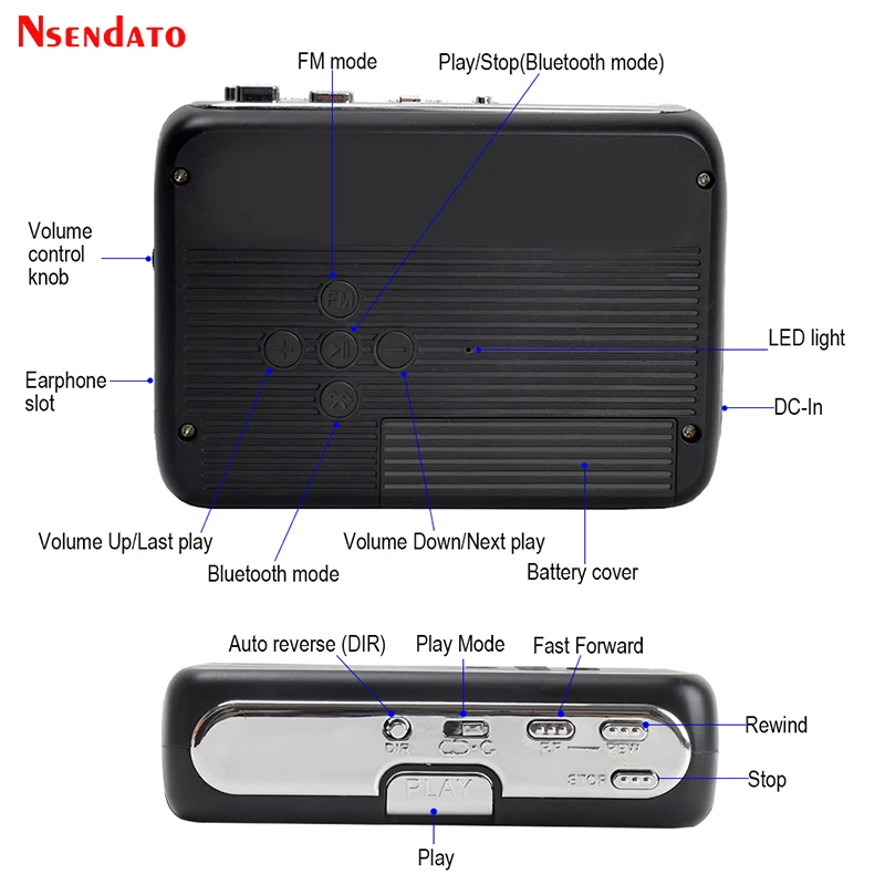 Portátil de fm dos Jogadores da Cassete do Gravador Automático do Bluetooth da Função & do Jogador da Cassete de Bluetooth com Reprodutor Rádio Autônomo Reversa - Image 3