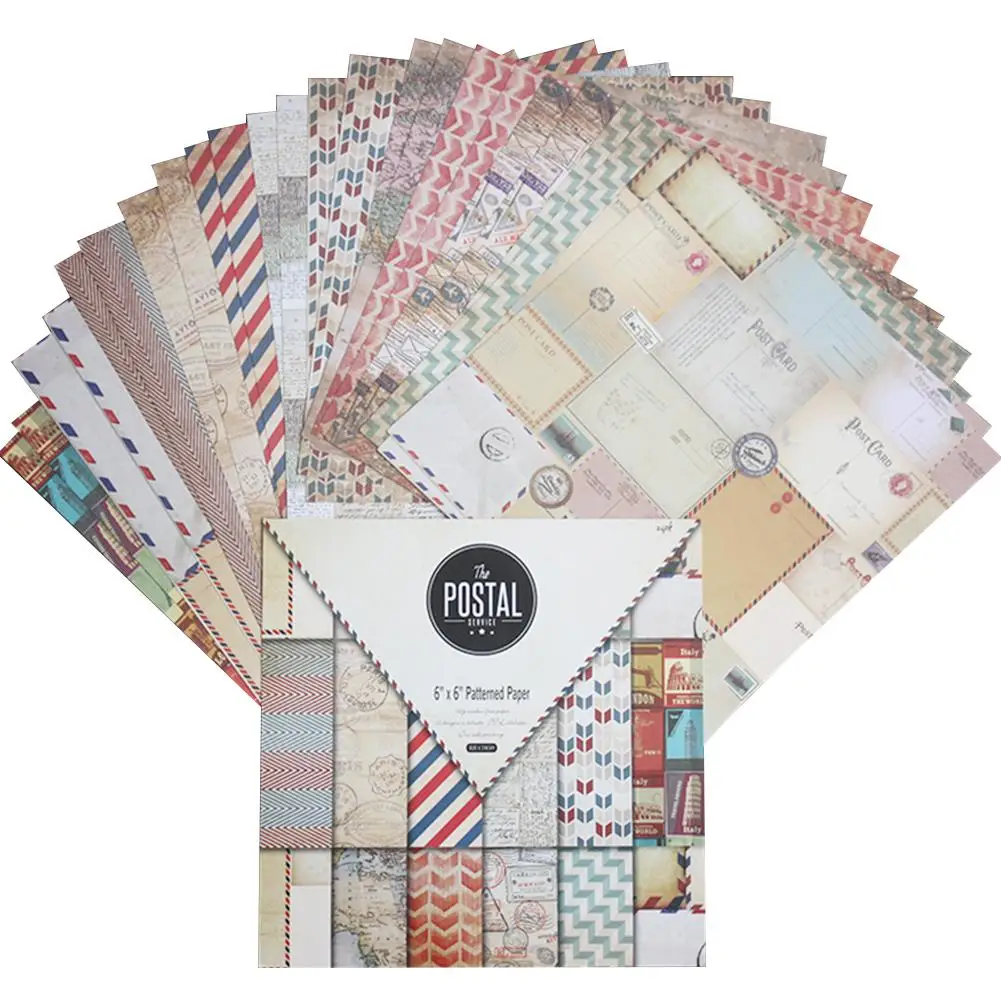 

24PCS/Set Paper Craft Album Scrapbook Paper Vintage Postal Stamp Pattern Paper Origami Art Background Paper DIY Card Making