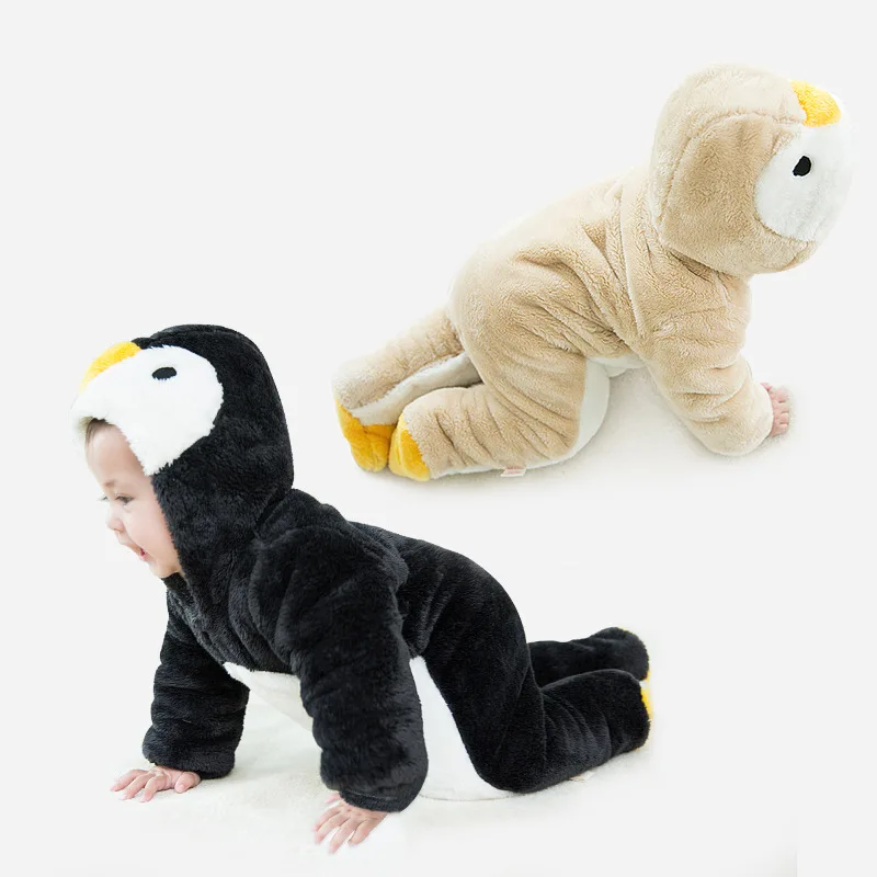 

2019 Spring And Autumn New Style Hot Selling Plush Warm Penguin Model Clothing Infant Baby Jumpsuit Baby Climbing Clothes