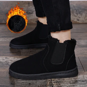

2020 New Winter Boots Man Snow Boots With Fur Plush Ankle Chelsea Boots Platform Unisex Retro Casual Shoes Man Big Size 36-45