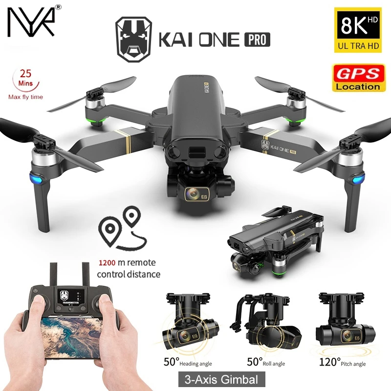 NYR 2021 New KAI ONE Pro Drone 8k HD Mechanical 3-Axis Gimbal Dual Camera 5G Wifi GPS Professional Aerial Photography Quadcopter mini helicopter