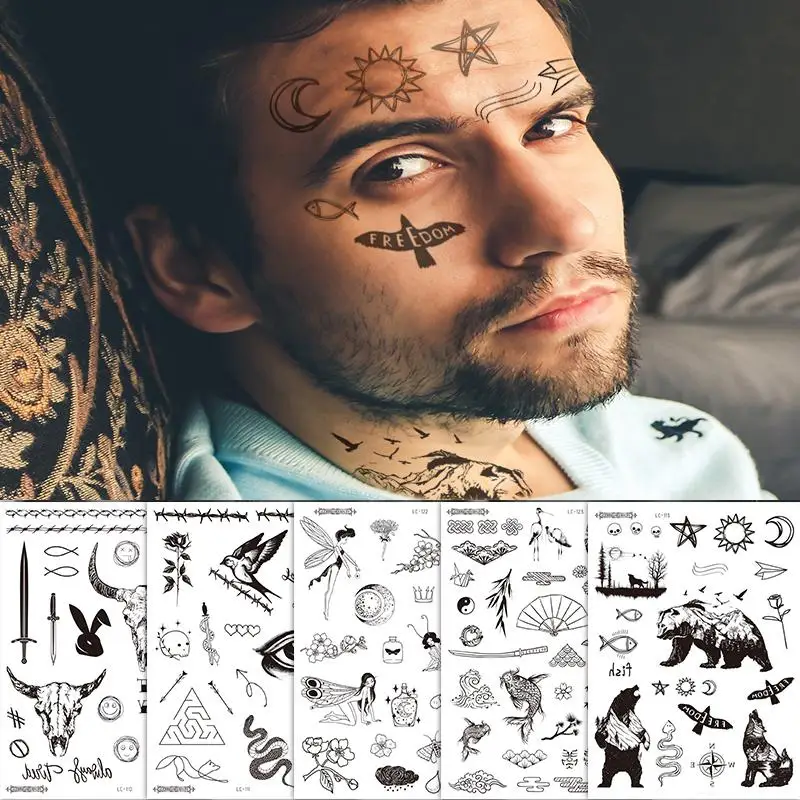 Waterproof Temporary Tattoos For Men Woman Face &amp Body Art Fake Sleeve Black Bull Skull Eye Animal Cool Stuff Transfer Stickers | Красота