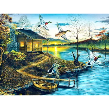 

Diamond Painting Cross Stitch 5D DIY "Birds&lake" Full Round Diamond Embroidery Rhinestone kit Diamond Mosaic scenery Home Decor