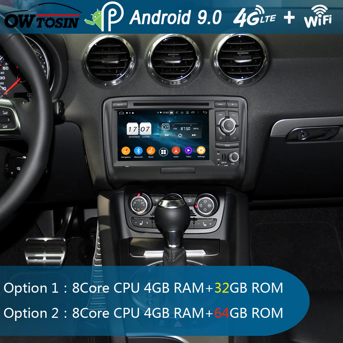 Автомобильный DVD-радиоприемник 7 дюймов IPS 8 ядер 4 Гб + 64 ГБ Android 9 0 GPS для Audi TT MK2 8J 2006