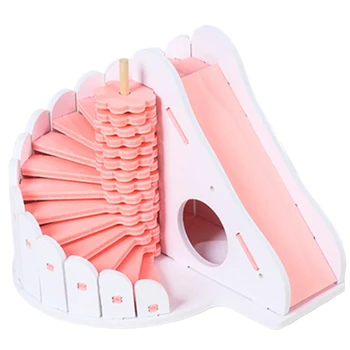 

1Pcs Guinea Pig Toys Wood Hamster Slide Toy Board Building Blocks Multiple Colour Chinchilla Bed Healthy Small Pet Supplies-Pink