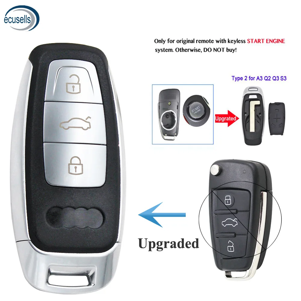 3 Button for Audi A3 Q3 R3Q2 RS3 Upgraded Keyless Remote Car Key Shell Case Fob START ENGINE SYSTEM | Автомобили и мотоциклы