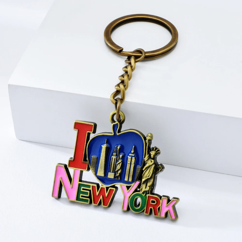 Vicney US, винтажная цепочка для ключей, я люблю Нью-Йорк, брелок для ключей, античная бронза, брелок для ключей, сувенир, подарок для друга