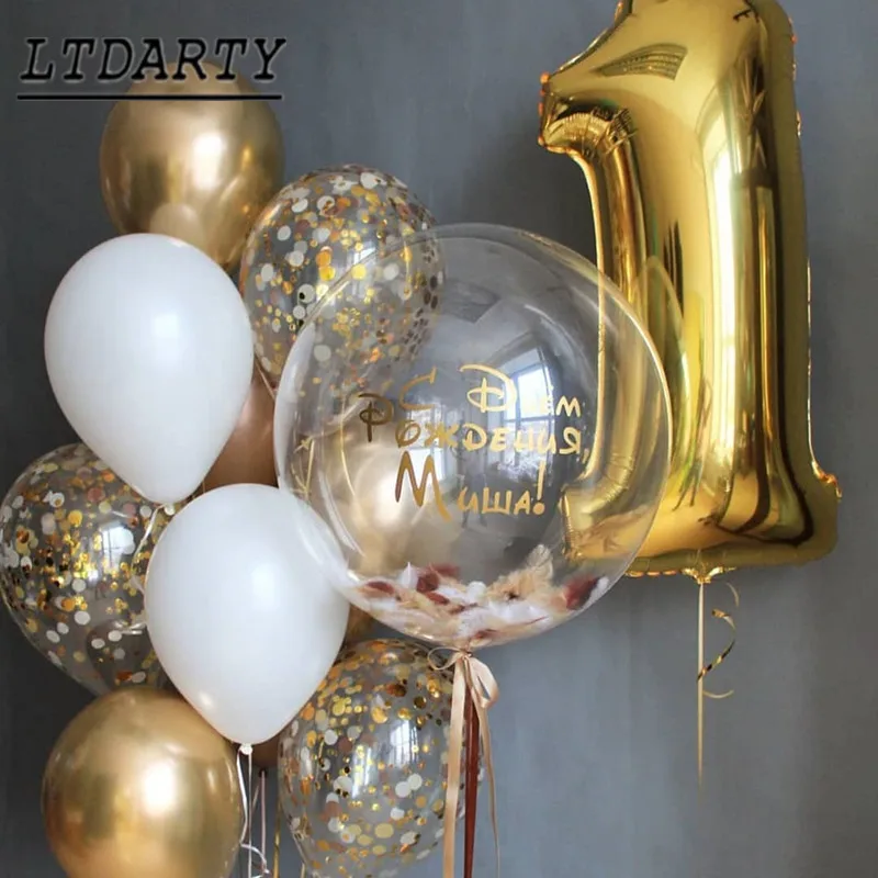 1pc party decoration black gold digital confetti mesh 4d balloon baby 2 years old birthday theme party decoration