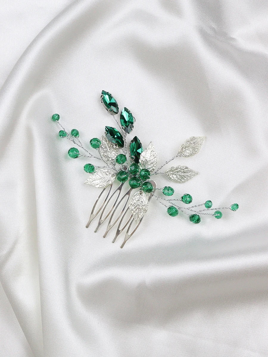 Vintage Golden Bridal Hair Comb Green Rhinestone Handmade Hair Jewelry Women Hairpieces Crystal Wedding Accessories Clips