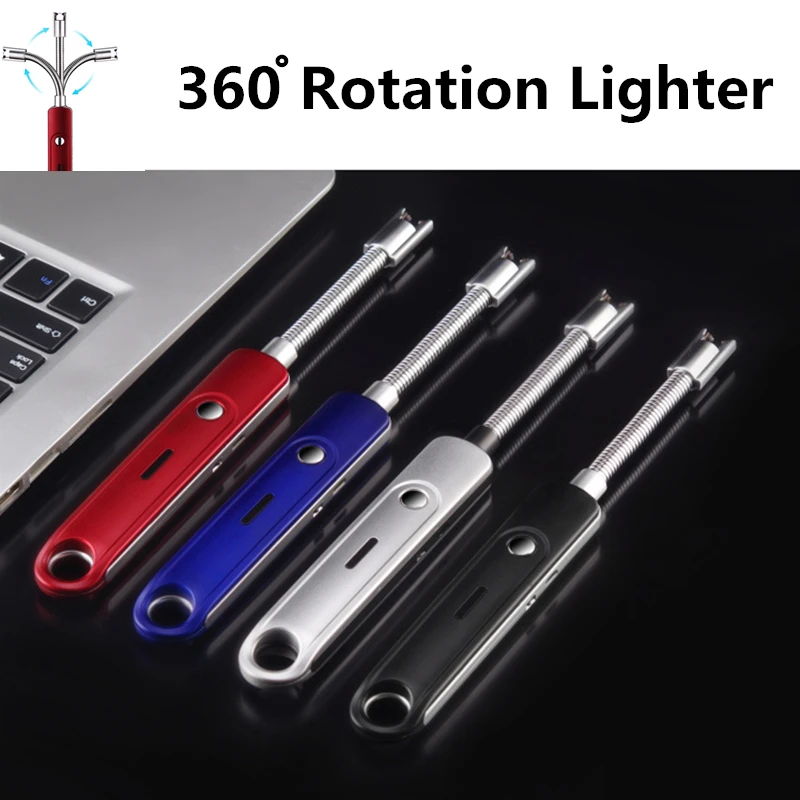 360 вращение Usb электрическая зажигалка для сигарет Плазменные дуги свечи зажигалки металлические ветрозащитные газовая плита фонарь Зажигалка Кухонные гаджеты