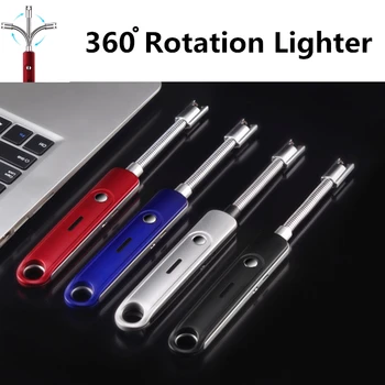 

360 Rotation Usb Electric Cigarette Lighter Plasma Arc Candle Lighters Metal Windproof Gas Stove Torch Lighter Kitchen Gadgets