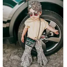 Комплект одежды из 3 предметов для маленьких девочек топы с короткими рукавами+ леопардовые брюки+ повязка на голову