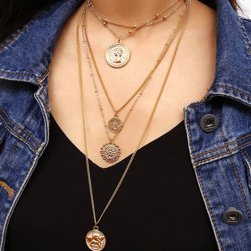 

Retro Punk Women Pendant Necklace Multi-Layer Choker Party Embossed Collares Geometric Bijoux Femme Necklaces Chokers Jewelry