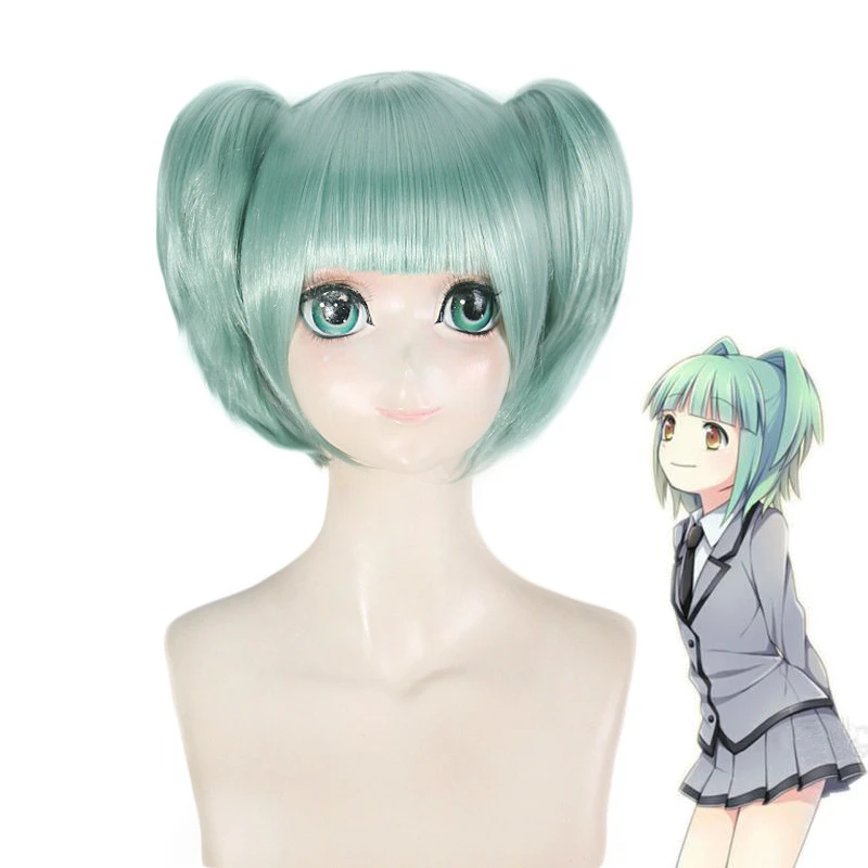 

Anime Assassination Classroom Kayano Kaede Cosplay Wig Green Synthetic Hair with 2 Pony Tails Comic Role Play Wigs
