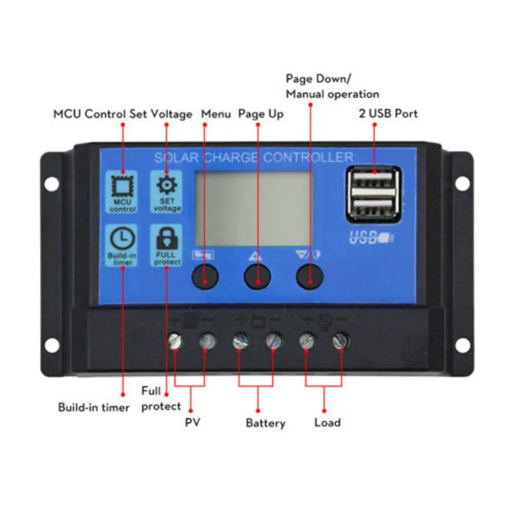 Controlador de Carga Controlador de Alta Painel Solar Regulador 12v-24v Automático Duplo Usb Display Digital Corrente 30a Pwm 4 Controladores solares