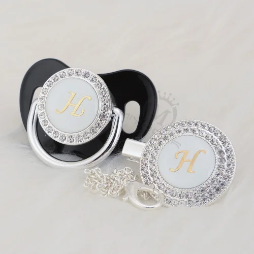 Шикарные Серебряные инициалы буквенные H прекрасный BLING соска и соска клип набор уникальный BPA бесплатно пустышка bling babyshower подарок LH-1 - Цвет: LH-4-1   6-18M