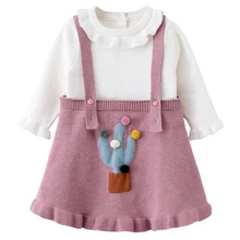 Вязаное платье для девочек; осенне-зимняя одежда; милое детское платье для маленьких девочек; хлопковое теплое рождественское платье принцессы; комплект