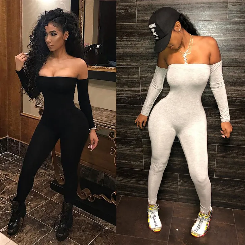 

New Sexy Women Jumpsuits Ladies Clothes Long Sleeve Off Shoulder Bodycon Playsuit Party Romper Trousers Womens Fall Playsuits