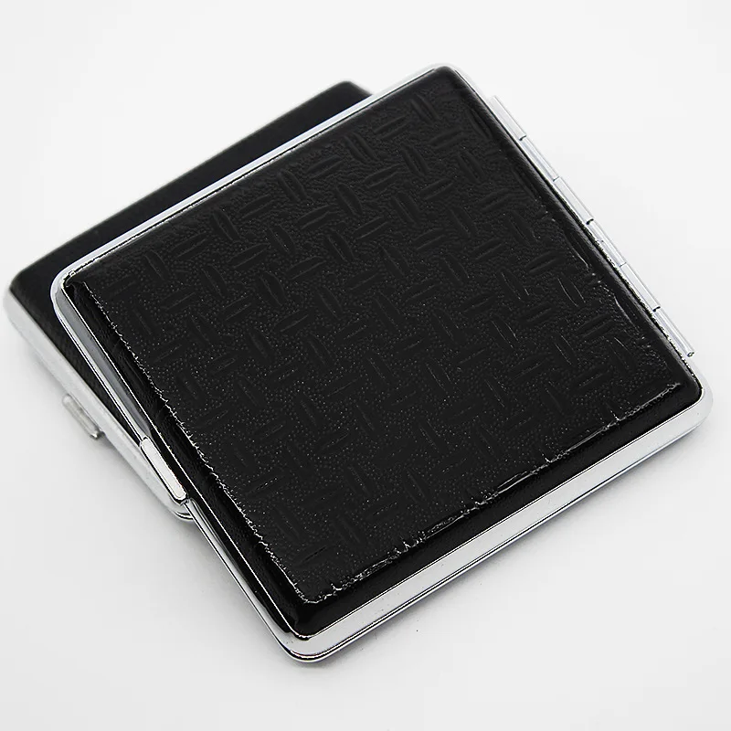 Black Random Pattern Кожаная Коробка для сигарет, персонализированный креативный 20 палочек с резиновой лентой, коробка для сигарет, держатель, металлический чехол для сигарет, гаджеты для мужчин - Цвет: Black Random Pattern