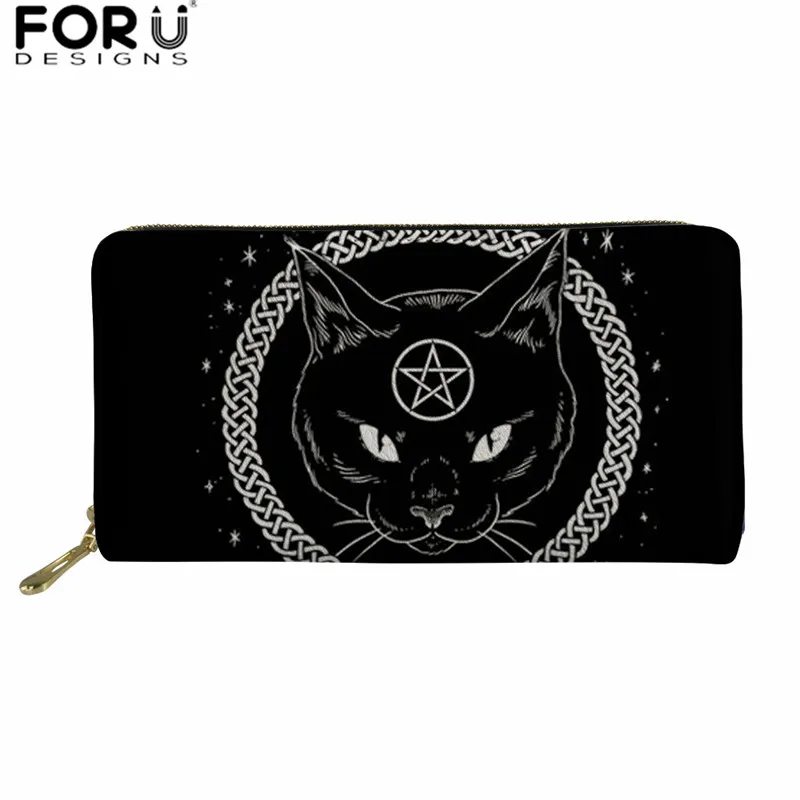 FORUDESIGNS/женский волшебный Длинный кошелек с принтом черного кота, Женская ПУ, кожаная монета, карман carteira feminina, держатель для кредитных карт