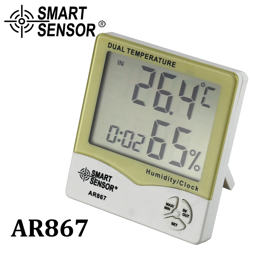 Цифровой гигрометр и термометр Метеостанция электронный ЖК-измеритель температуры и влажности с календарем будильник Крытый Открытый - Цвет: AR867