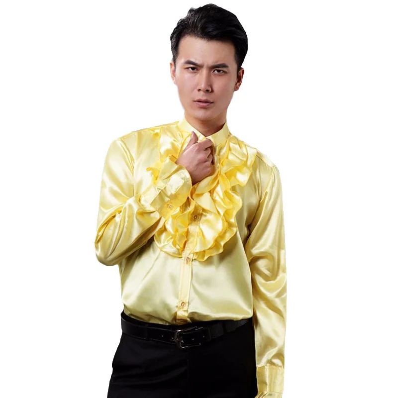 Men Tuxedo Shirts Front Ruffles Purple 