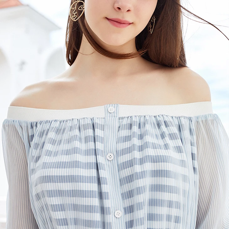 Vero Moda Новое поступление пляжное платье в полоску с открытыми плечами и рукавами до локтя | 31926Z535
