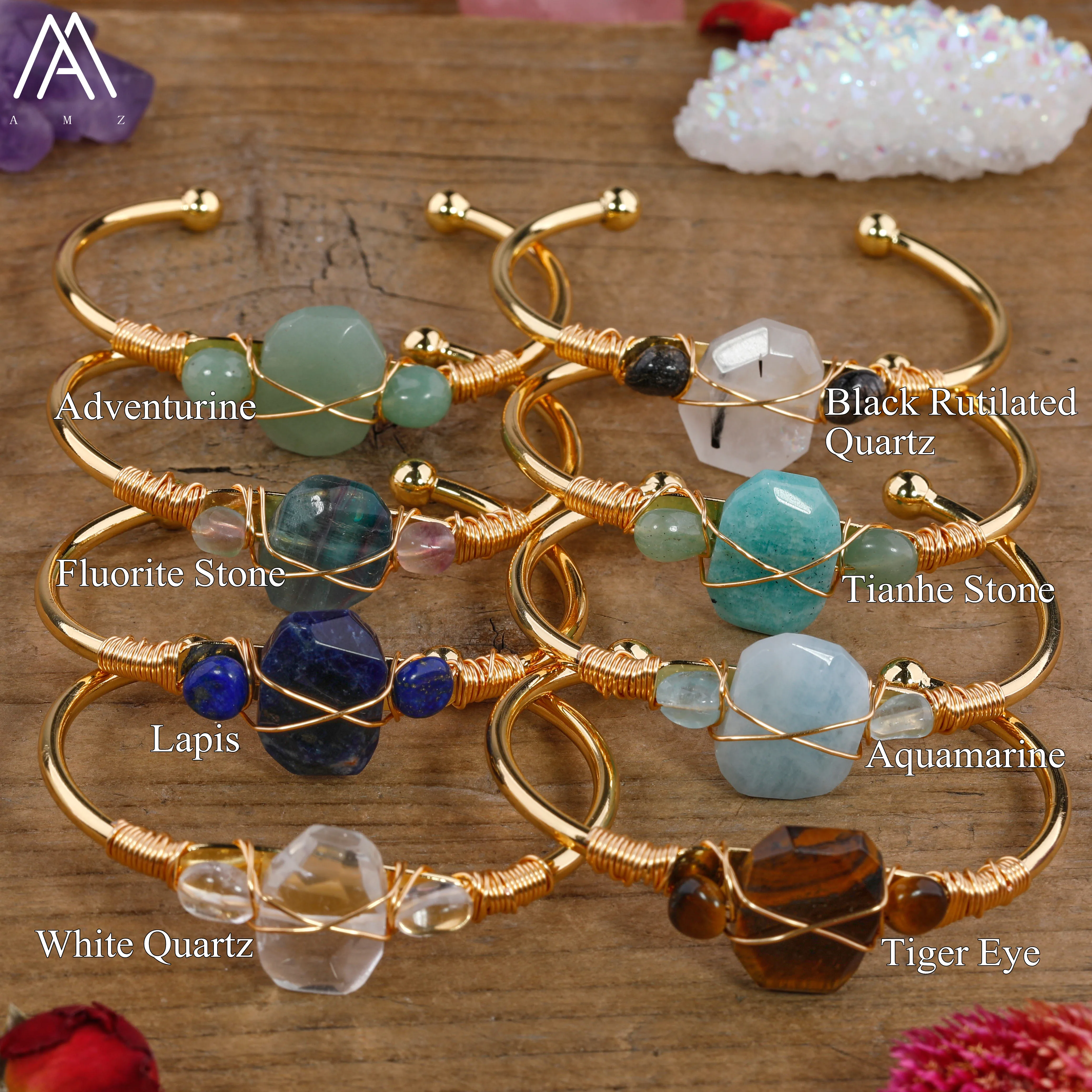 Cuff Bracelet Wire Bracelets With Stones Wire Wrapped White Quartz