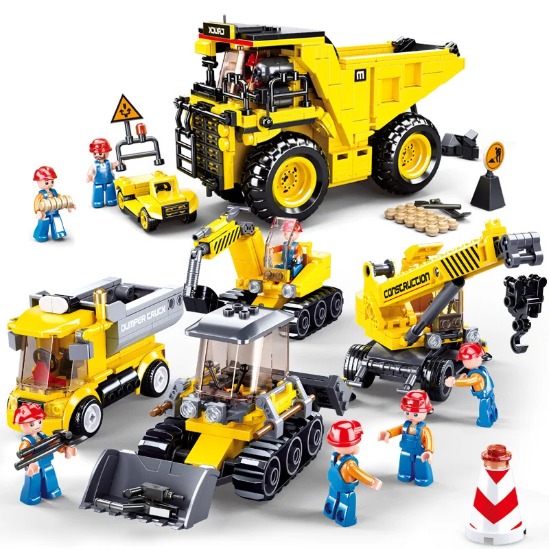 

SLUBAN City Creative Bricks Engineering Bulldozer Forklift Roller Excavator Truck Car Building Blocks Machinery Figures Toys Kid