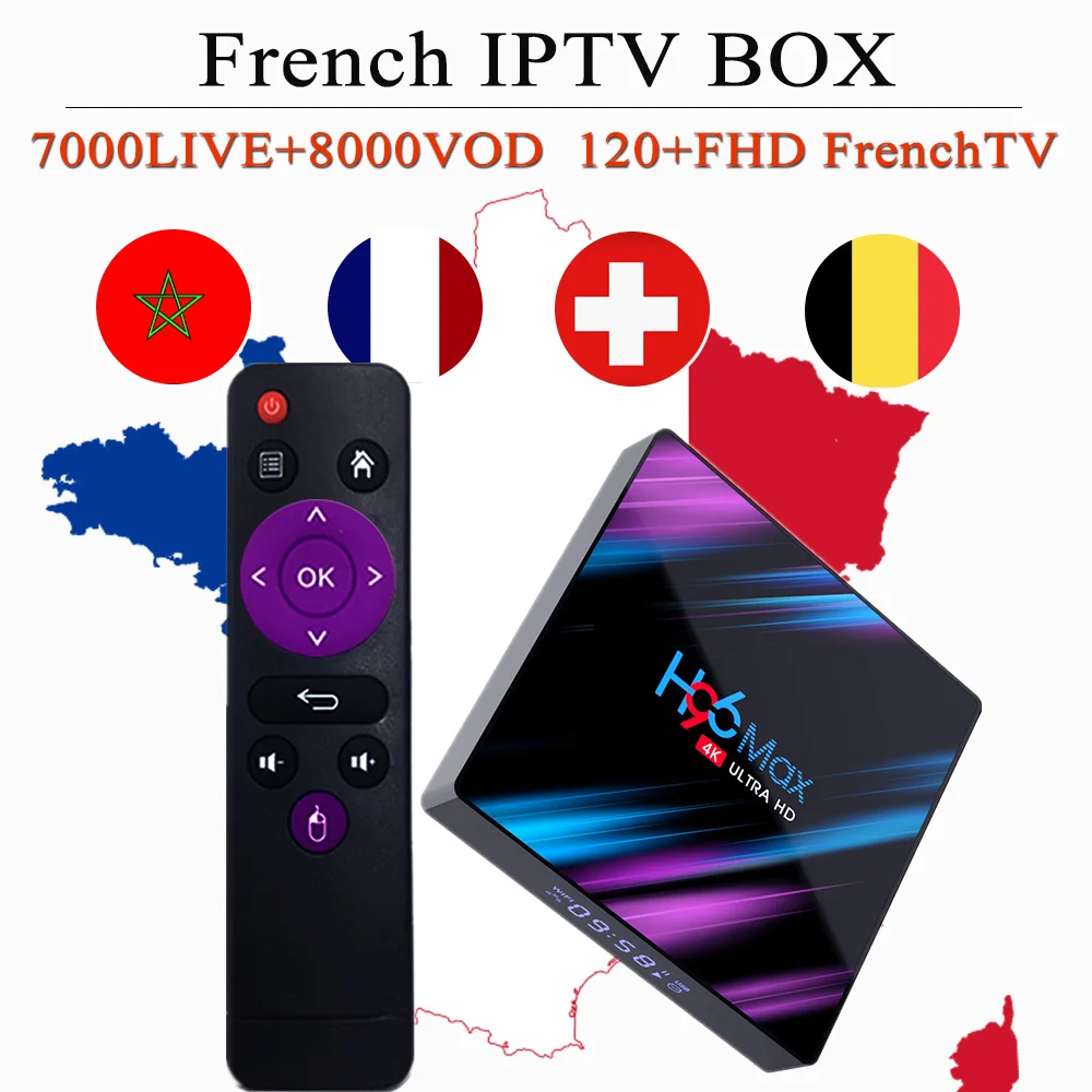 Французский IPTV box android 9,0 tv box iptv-приставка для просмотра европейских и арабских Бельгия Футбол Франции, Испании Германии португальское IPTV подписка smart tv box