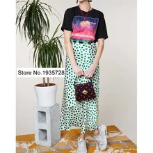 Высококачественная Женская Зеленая Шелковая атласная юбка миди с леопардовым принтом