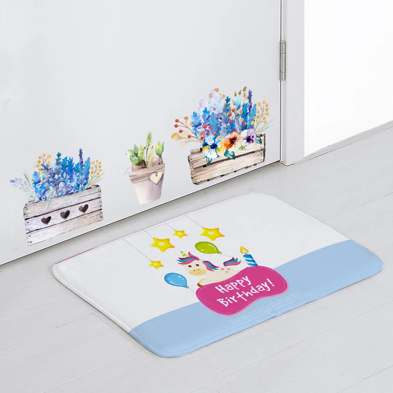 Fun Cute Floor Mat Plaid Rainbow Ribbons Clouds Castle Forest Kitchen Mat Bedroom Decoration Large Non-Slip Coral Fleece Carpet