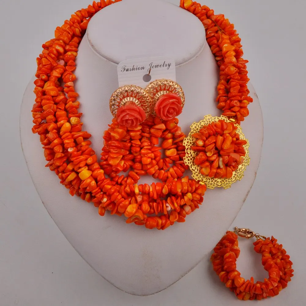 

Orange Coral Beads African Jewelry Set Nigerian Wedding Necklace Bridal Jewelry Sets