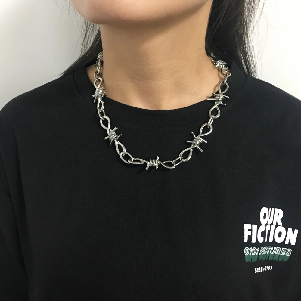 Женское Ожерелье с колючей проволокой в стиле хип-хоп панк, колье на цепочке, подарки для друзей, Collares de Moda - Окраска металла: as photo