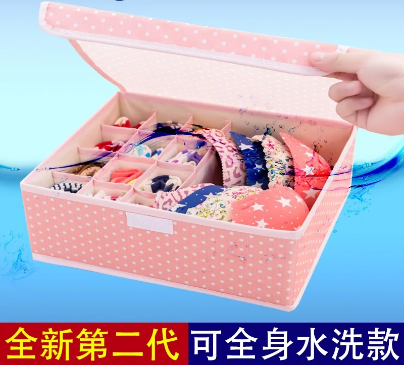 Pink dots washable Сумка для хранения нижнего белья разделитель ящика с крышкой Шкаф Органайзер экономьте пространство складной 13 сетки ящик для хранения Носки Органайзер для гардероба - Цвет: Pink dots washable
