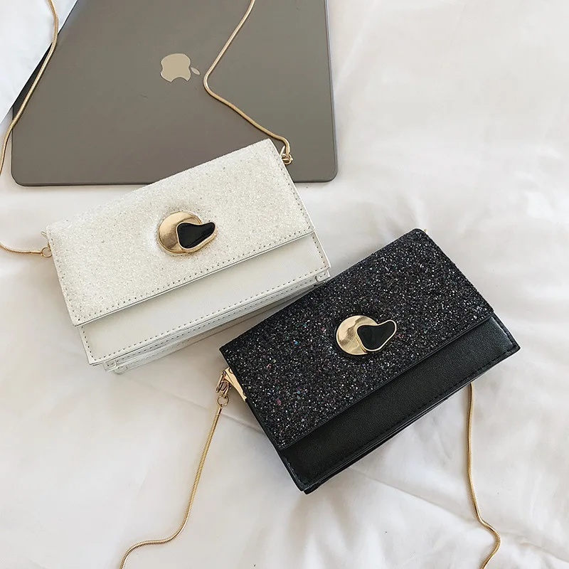 

New Arrival Bag Women's 2019 New Style Fashion Korean-style Versatile Shoulder Bag Sequin Chain-Style Lock Square Sling Bag