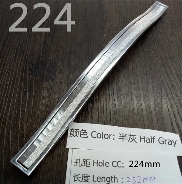Half Gray CC 224mm Кристальная ручка с отверстием CC 96 мм/128 мм серебристо-цветная кристальная Мебельная ручка для шкафа Ручка для выдвижных ящиков дверная ручка кухонная ручка - Цвет: Half Gray CC 224mm