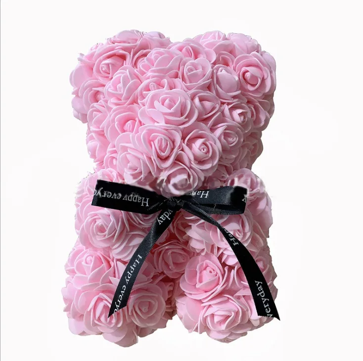 25 Cm Rose Bear Customizable Foamflower Bear Gift Box Preserved Fresh Flower Bear Hug Christmas Gift Soap Flower Bear