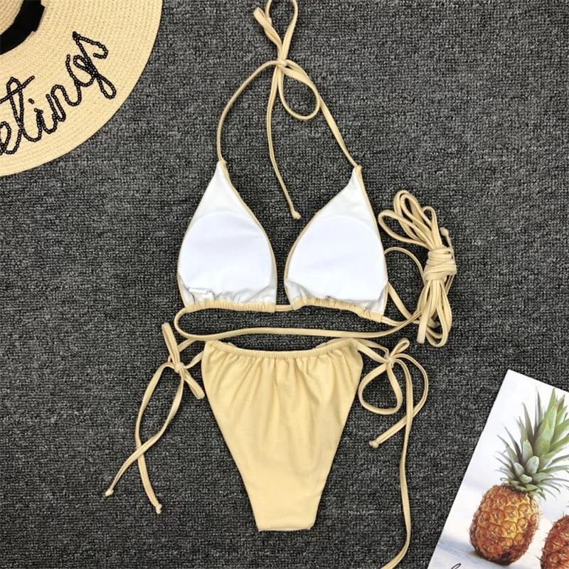GNIM Sexy Brazilian Thong Bikini Mujer Swimwear Women 2019 Bandage Solid Swimsuit Micro Bikini Set Summer Beachwear Swim Suit 4