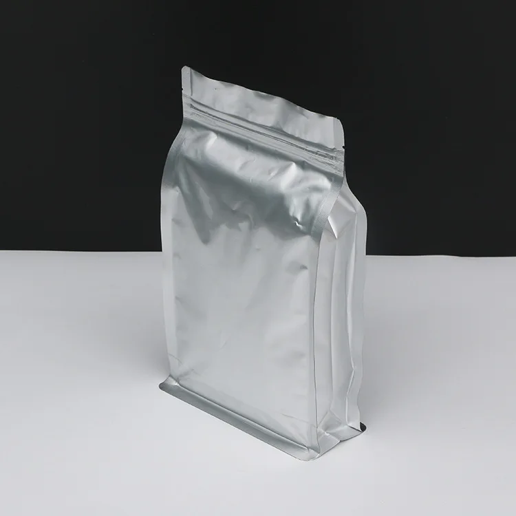 100 шт./лот, одноцветная сумка на молнии, кофейная сумка из алюминиевой фольги, восьмисторонние герметичные пакеты для упаковки пищевых продуктов, серебристые пакеты