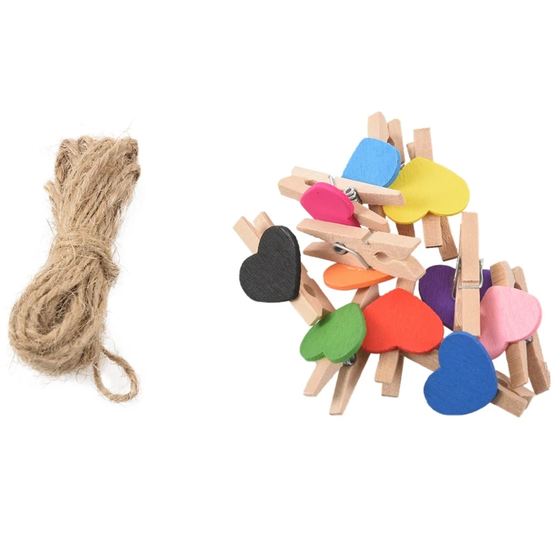 HOT-10Pcs Mini Heart Photo Memo Clips Wooden Pegs Crafts Party Favor Hanging