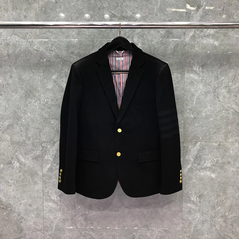 

TB THOM Suit Winter Autumn Man Jacket Fashion Brand Blazer Wool Cashmere Black 4-Bar Stripe Coat Custom Wholesale TB Formal Suit