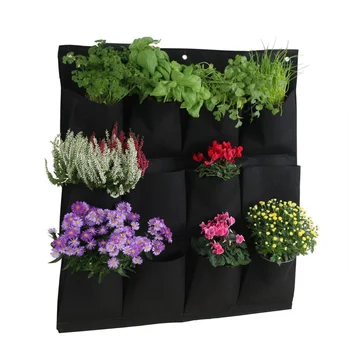 

1PC Wall Hanging Planting Bag Vertical 12-Pocket Planter Felt Growing Bag for Garden Outdoor (Green)