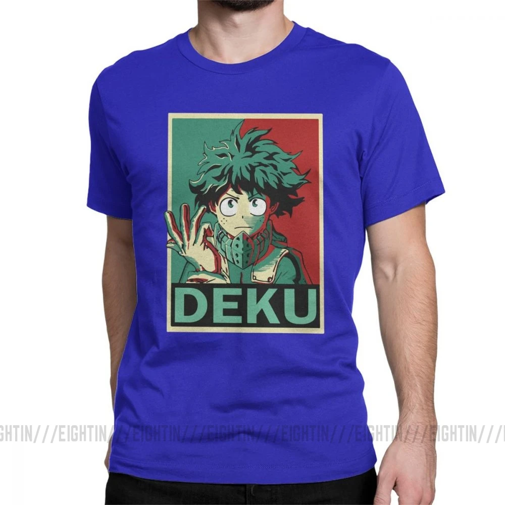 Футболка My Hero Academy Midoriya, Аниме Манга, Мужская черная одежда, простые Стильные футболки, круглый вырез, очищенный хлопок - Цвет: Синий