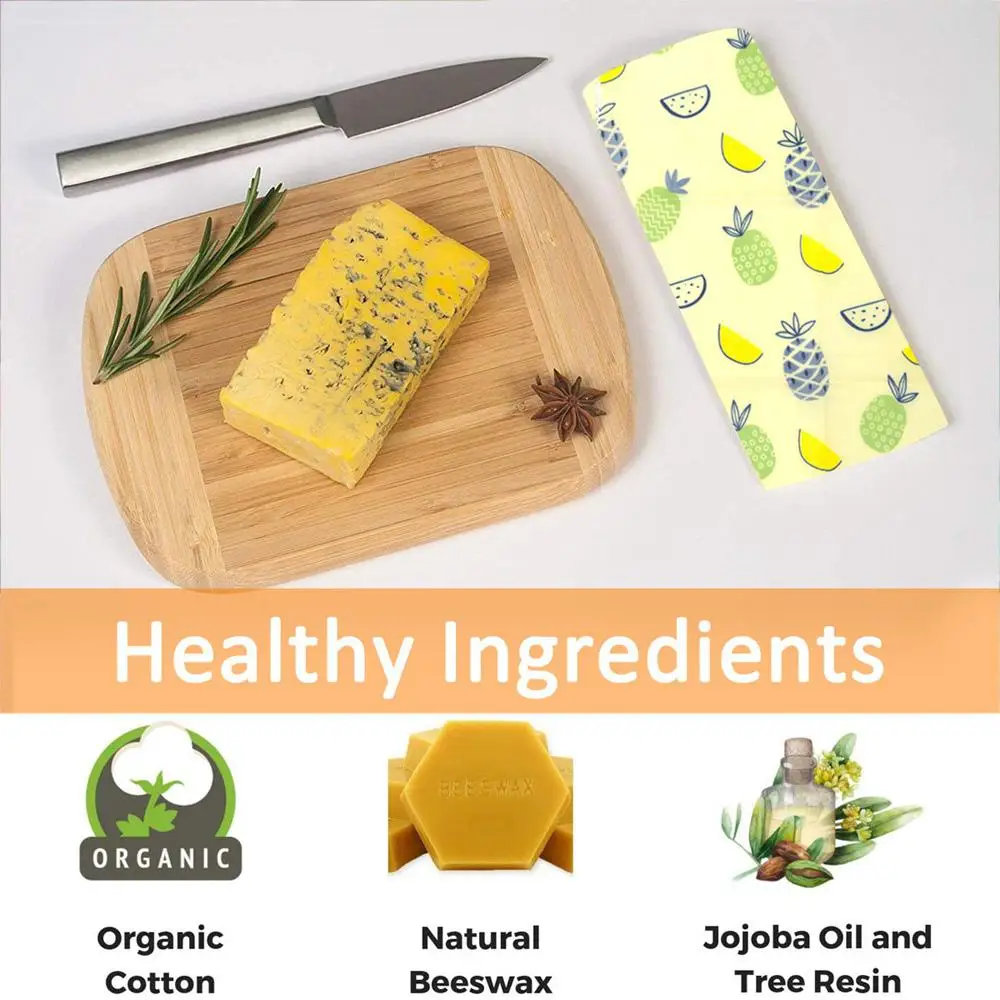 4PCS Beeswax Food Wrap Reusable Eco Friendly Food Wrap Sandwich Bags Natural Fruit Bees Wax Cloth Kitchen Storage Tool