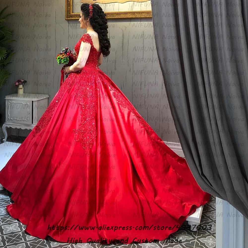 Халат Mariage Дубай Роскошные атласные свадебные платья плюс размер мода с аппликацией расшитый кружевом бальное платье красное свадебное платье платье невесты