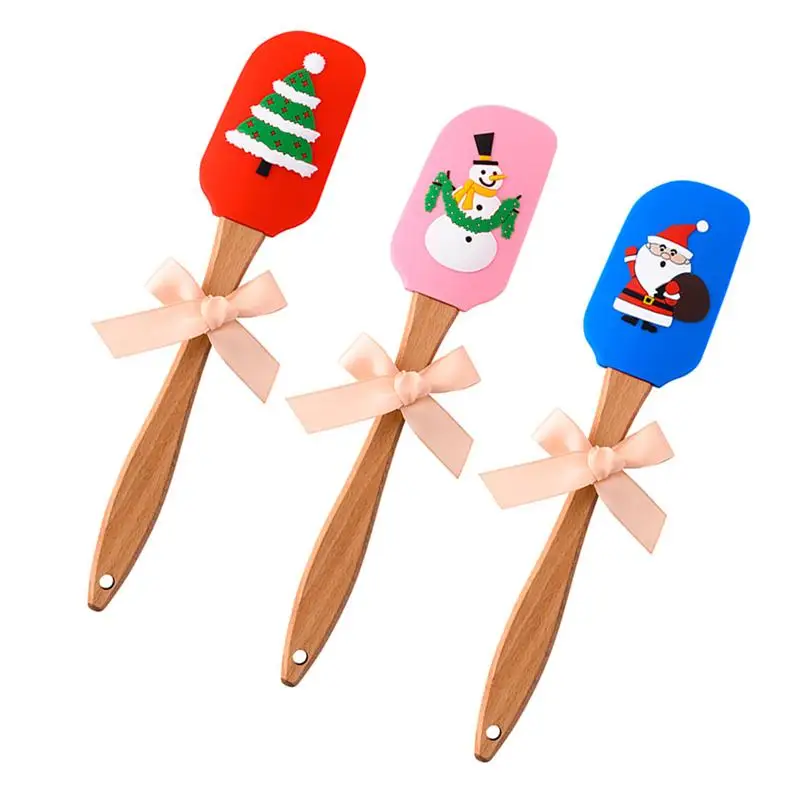  1pc Christmas Silicone Spatula Wooden Handle Cream Butter Spatula Mixing Scraper Christmas Home Bak